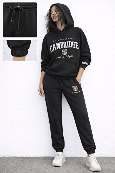 MARKATEM Markatem3Iplik Cotton Back Panel Printed Hooded Oversize Hoodie Swea...