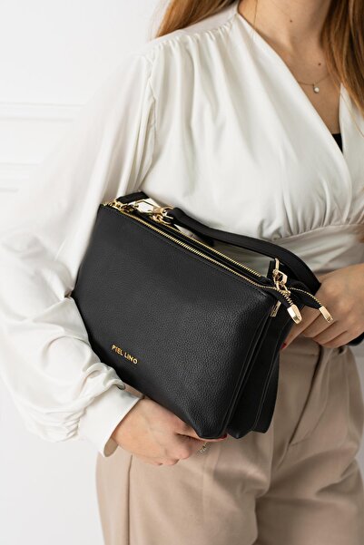 PIEL LINO حقيبة كروس من الجلد الطبيعي PL009-D باللون الأسود