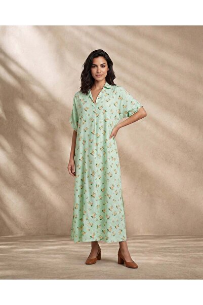 REDTAG Women Mint Green Printed Collared Nightgown