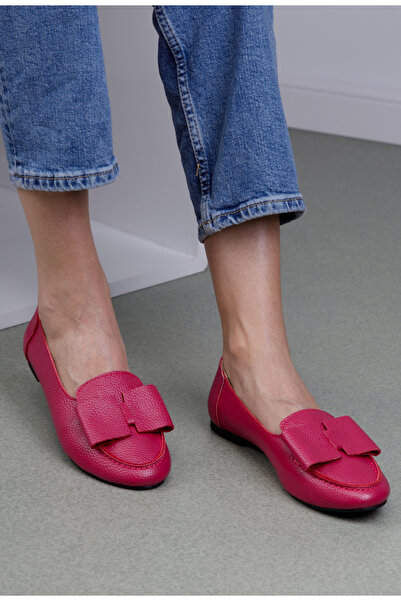 Dasha Mocasini dama fuchsia din piele naturala cu funda