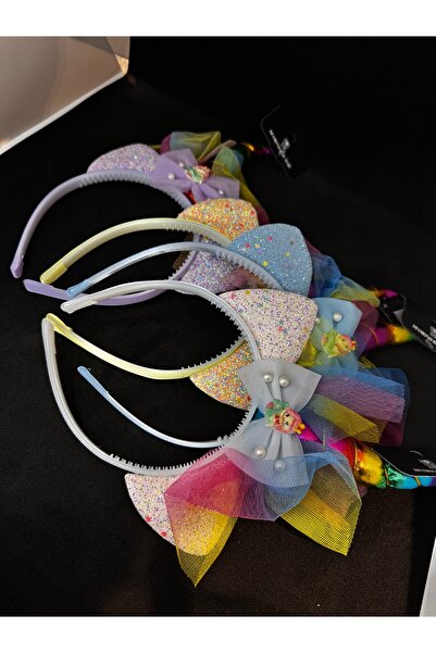 Diamond Bijuteri Kozmetik Unicorn Kız Çocuk Taç Simli Fiyonklu Tüllü Saç Tacı...