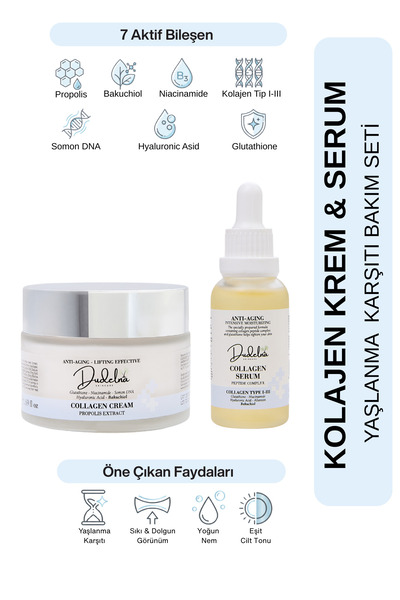 DUDELNA Kolajen Krem & Serum Seti | Yoğun Nem | Peptit Kompleks Anti-Aging Li...