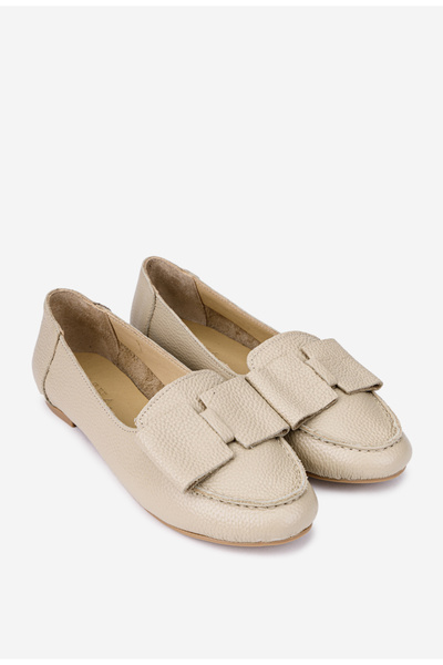 Dasha Women's beige genuine Leather loafers with bow