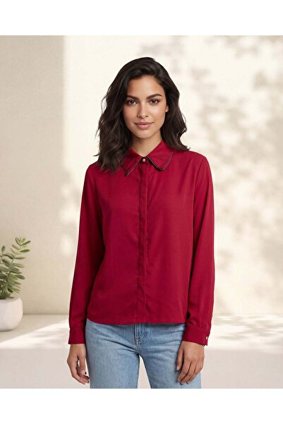 REDTAG Women Burgundy Plain Collared Blouse