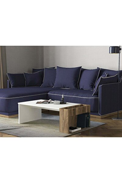 UnicUtil Masuta Cafea cu Spatiu de Depozitare pe Lateral, Alb-Maro, 95 x 50 x...