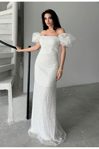 Larenmoda Boncuk Detaylı Prenses Kol Abiye