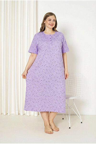 SEBOTEKS 100% Cotton Short Sleeve Plus Size Mother's Nightgown 586