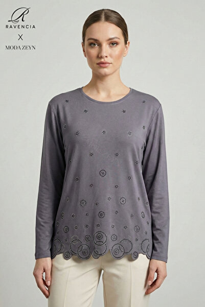 Ravencia Bluză de damă din bumbac pieptănat, cu guler și fustă cu model inel,...