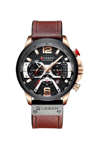 Curren ساعة كرونوغراف مقاومة للماء للجنسين J3813BR-KM - 42 مم - بني