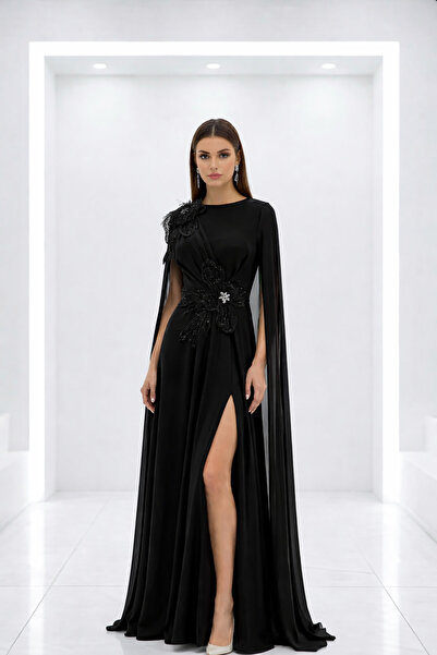 elisavira Long black dress with an elegant side slit