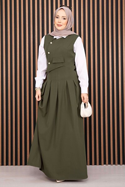 Asm Pile Detailed Shirted Gilet Suit Khaki