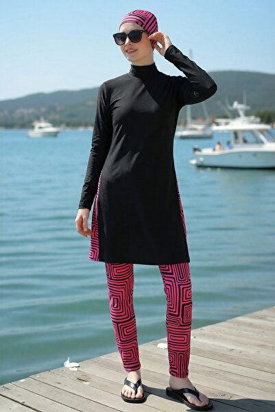 armonika 3-Piece Set (Bodysuit-Top-Bottom) Six-Piece Burkini with a Patterned...