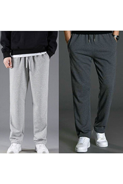 KİMSE GÖRMEDEN Men's Tracksuit Wide Legged Trousers 2-Piece Set 2Pcs Gray.Ant...