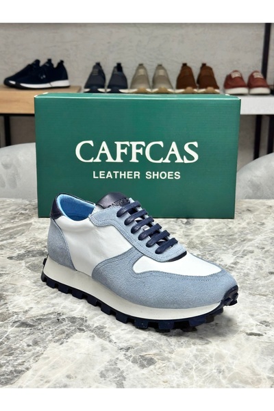 Caffcas Genuine Leather Blue and White Combination Handmade Casual Sports Men...