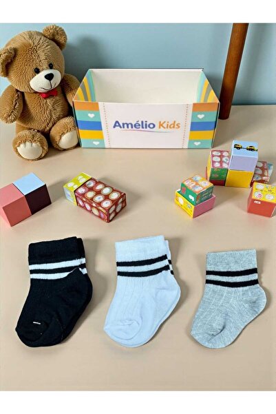 Amélio Kids Organic Cotton Unisex 3-Piece Boxed Premium Striped Detailed Newb...