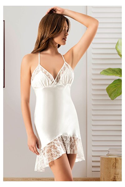 MYS GRUP TEKSTİL Lace Detailed Thin Adjustment Strap Women's Navy Blue Nightg...