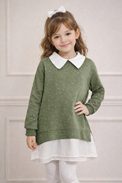 DUBAİ ÇOCUK Kız Çocuk Yakalı Puantiyeli Gömlek Tunik Şık Günlük