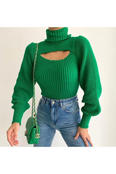Mad Diva Green Sweater with Cutout in Front, Callia