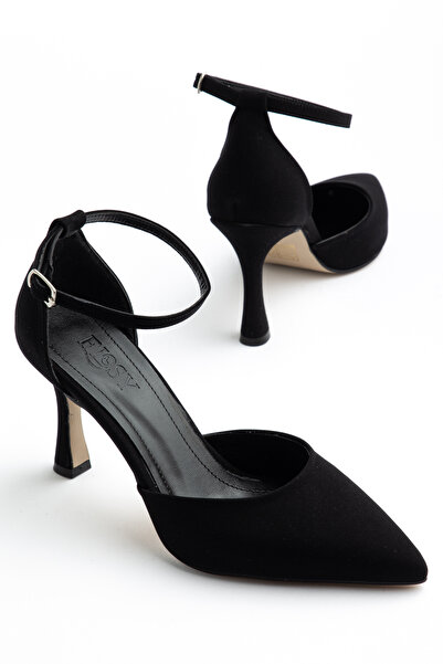 Elosy Cuup Black Satin Thin Heel Shoes