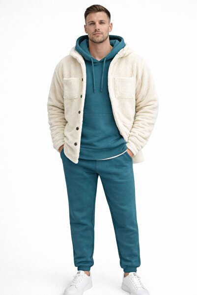 WENMİNG Men's Oversize Hooded Tracksuit Set with Plush Jacket, 3-Piece Combin...