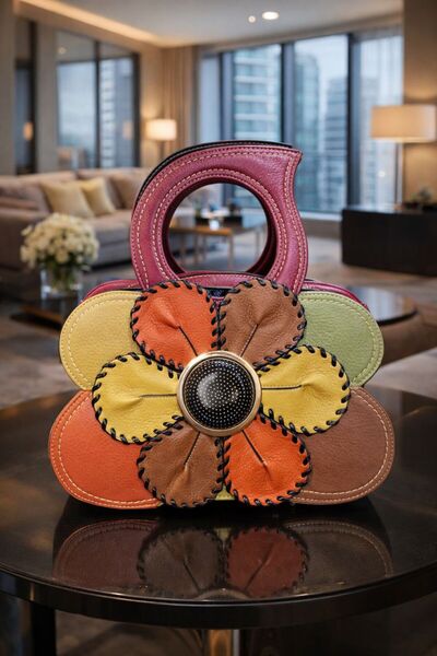 mothers dream Floral Couture Leather Handbag
