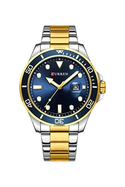 Curren Men's Quartz Classic Wrist Watch J-4897G-BL - 47 mm - Silver/Gold