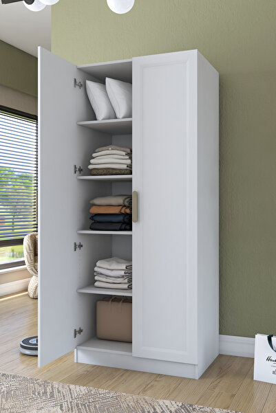 Rani Mobilya Rani BA202 Membran Kapaklı Gardırop 4 Raflı 2 Kapaklı Elbise Dol...