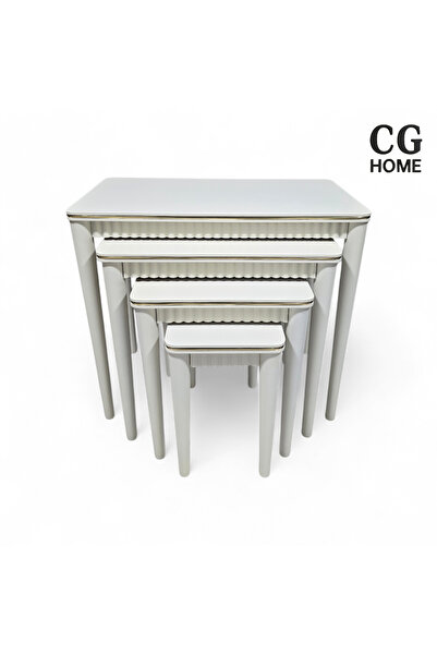 CG HOME Gold Kenar Detaylı 4’lü Zigon Sehpa – Modern Dekoratif İç İçe Sehpa Seti