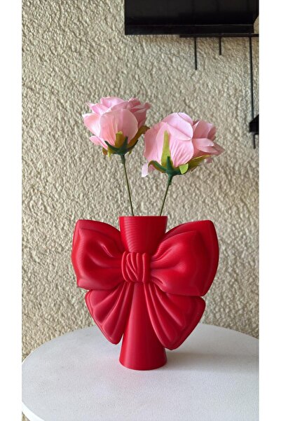 NureStore Kırmızı Kurdeleli Vazo -13CM
