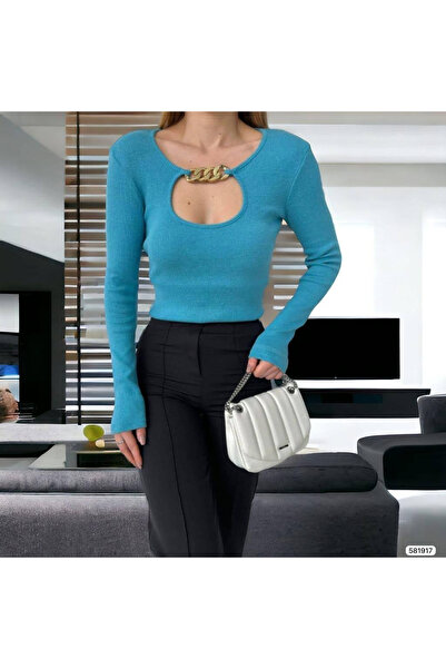 Mad Diva Striped knitted blouse, blue, with Metal-Accented