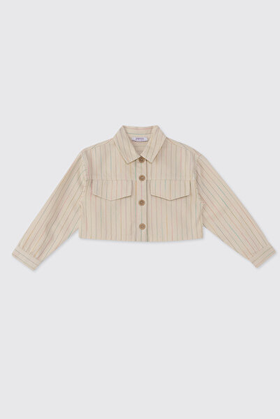 Panço Kız Çocuk Çizgili Bej Ceket