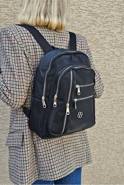 SA-EF Daily Multi-Compartment Stylish Black Plain Backpack Emblem Women's Bac...