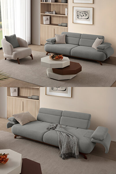 Eymense Bonjo Sırt Mekanizmalı Kasalı Koltuk Takımı 3+1 Gri