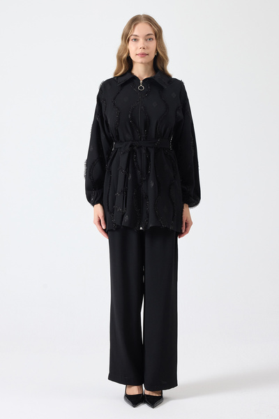 VAVİNOR Tassel Detailed Zippered Suit - Black