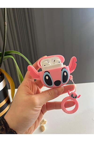 Mi7a Airpods Pro 3.Nesil Uyumlu Sevimli Silikon Pembe Stitch Koruyucu Kılıf
