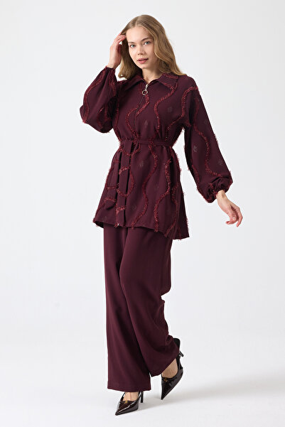VAVİNOR Tassel Detailed Zippered Suit - Plum