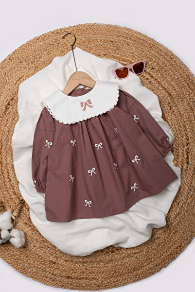 Vauva Embroidered Dress Baby Kids Embroidered Collar Detailed Holiday Dress