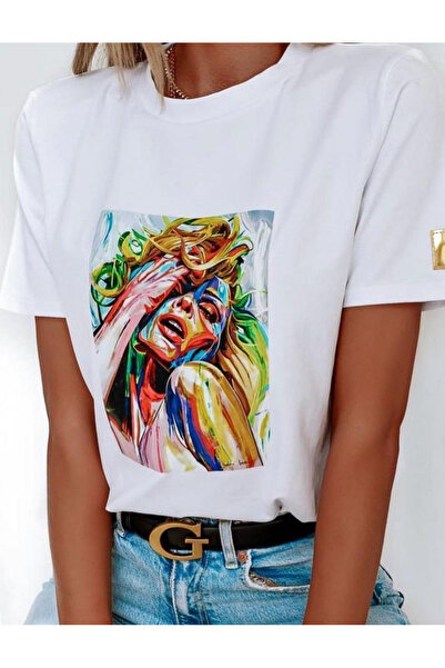 Mad Diva White Cotton T-Shirt with Printed