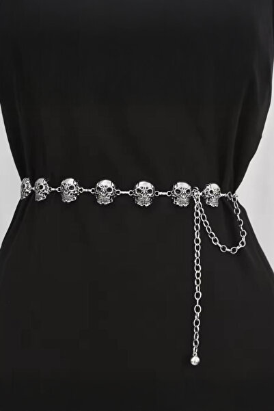 Köstebek Silver Skull Gothic Waist Chain