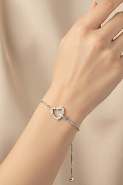 takimaster Women's Silver Color Zircon Stone Heart Figured Adjustable Elevato...