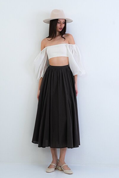 VAGGON Elastic Pocketed Midi Skirt