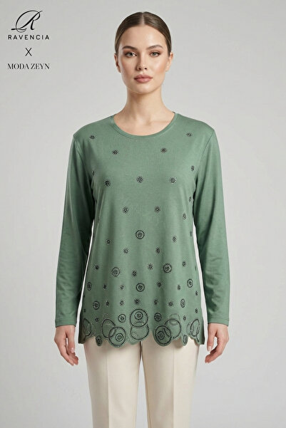 Ravencia Women's Ring Patterned Collar and Skirt, Stone Embroidered, Slit, Ly...