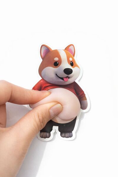 ZİVENTA 3D Kabartmalı Sukuşi Yumuşak Göbekli Shiba Inu Köpek Sticker Stres Al...