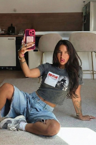 Noi Belis Washable Crop Length Printed Knitted Blouse Ss26Bz0014