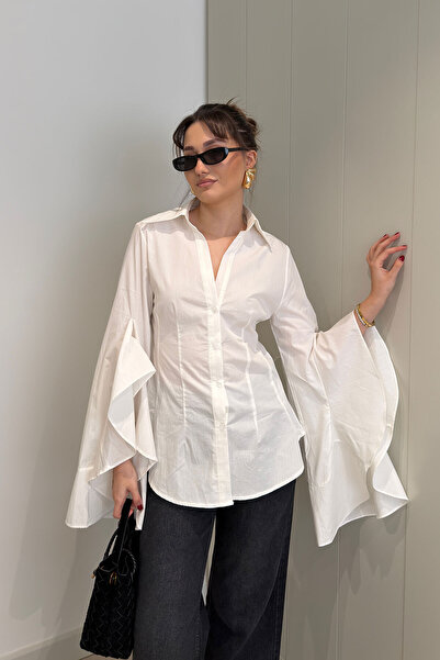 MAGARDE Special Design Ruffle Sleeve Detailed Shirt - Ecru