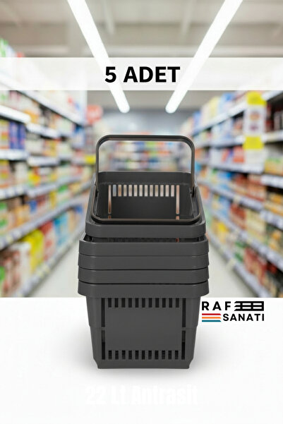 Raf Sanatı 5 Pcs / 22 Liter Plastic Market Shopping Basket Professional Groce...