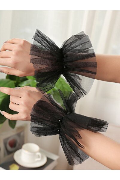 Shiklik 2 Pieces of Tulle Detailed Pearl Decorated Bracelet / Wrist Accessory