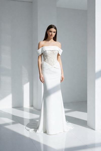 elisavira White off-shoulder dress with corset detailing
