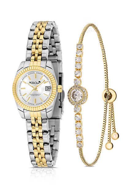 Polo Air Women Wristwatch with Calendar Zircon Stone Round Bracelet Combinati...