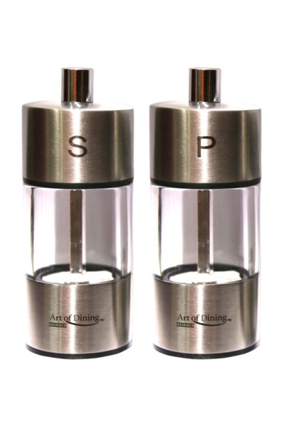 Heinner SET OF 2 SALT & PEPPER GRINDERS, STAINLESS STEEL, 9 CM